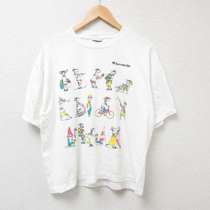 【50%OFF】L★古着 ジャージーズ 半袖 ビンテージ Tシャツ メンズ 00年代 00s 牛 クルーネック 白 ホワイト 25jul07 中古