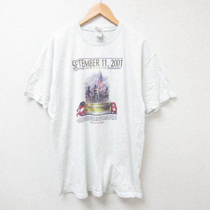 XL★古着 フルーツオブザルーム 半袖 ビンテージ Tシャツ メンズ 00年代 00s 星条旗 クルーネック 薄グレー 霜降り 25jul07 中古