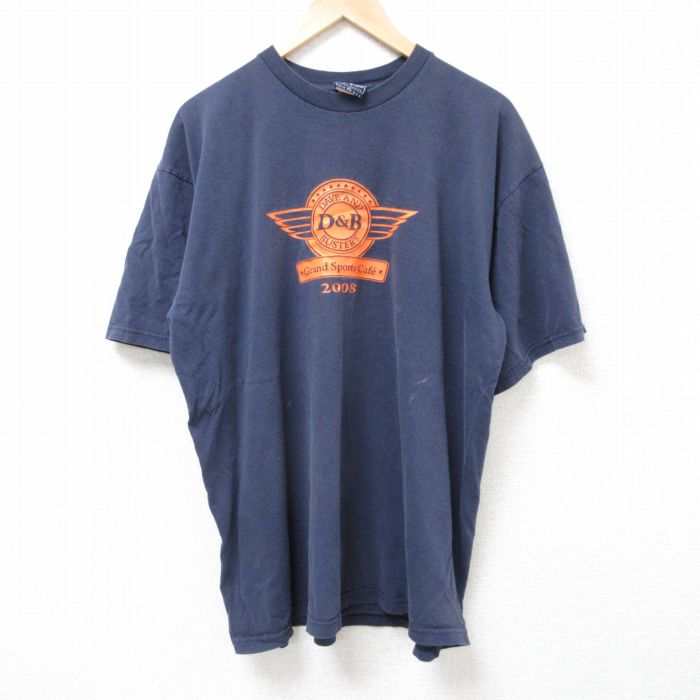 XL★古着 半袖 ビンテージ Tシャツ メンズ 00年代 00s D&B4 大きいサイズ コットン クルーネック USA製 紺 ネイビー 25jul07 中古