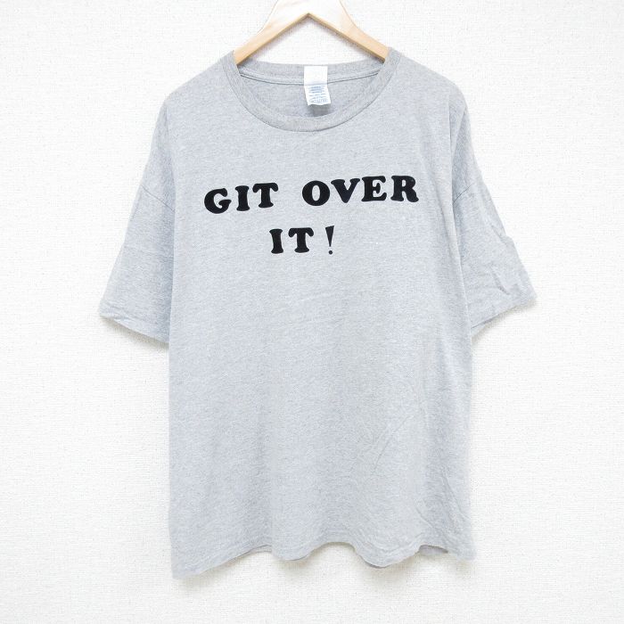 XL★古着 半袖 ビンテージ Tシャツ メンズ 00年代 00s GIT フロッキープリント 大きいサイズ クルーネック グレー 霜降り 25jul07 中古