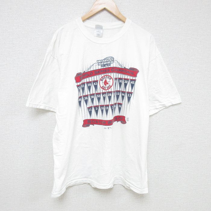 XL★古着 半袖 ビンテージ Tシャツ メンズ 00年代 00s MLB ボストンレッドソックス 大きいサイズ コットン クルーネック 白 ホワイト メジャーリーグ ベースボール 野球 25jul07 中古