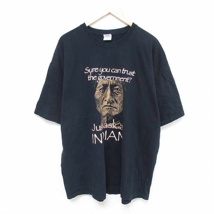 【50%OFF】XL★古着 半袖 ビンテージ Tシャツ メンズ 00年代 00s インディアン 大きいサイズ コットン クルーネック 黒 ブラック 25jul08 中古