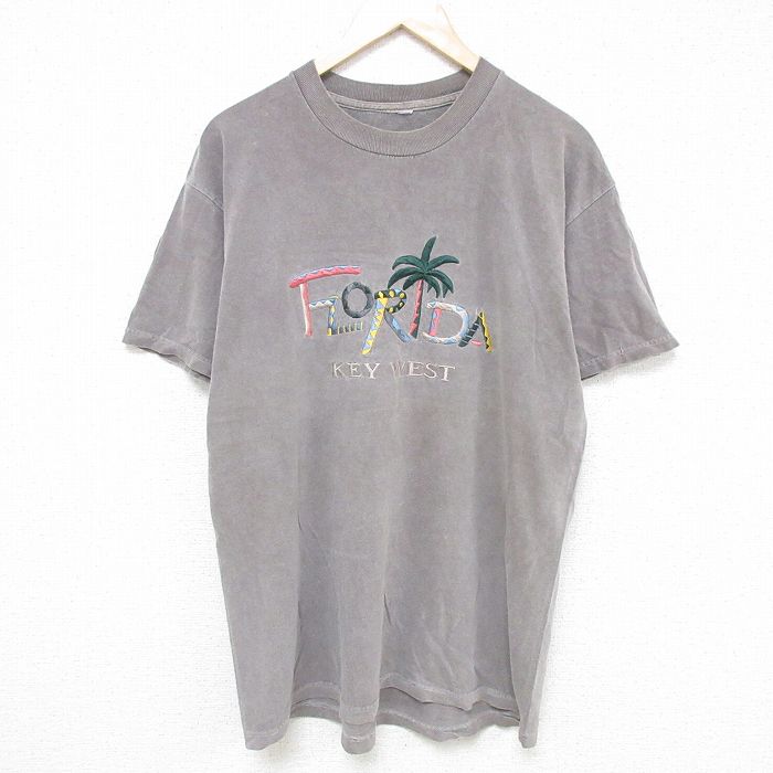 L★古着 半袖 ビンテージ Tシャツ メンズ 00年代 00s フロリダ 刺繍 クルーネック グレー 25jul08 中古