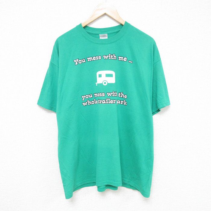 XL★古着 半袖 ビンテージ Tシャツ メンズ 00年代 00s メッセージ クルーネック 緑 グリーン 25jul08 中古