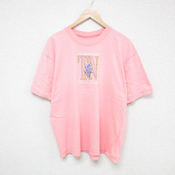 00s 半袖Tシャツ 花刺繍 ピンク XL | 古着