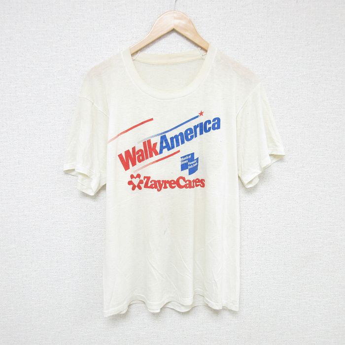 L★古着 半袖 ビンテージ Tシャツ メンズ 80年代 80s ウォークアメリカ クルーネック 白 ホワイト 25jul08 中古