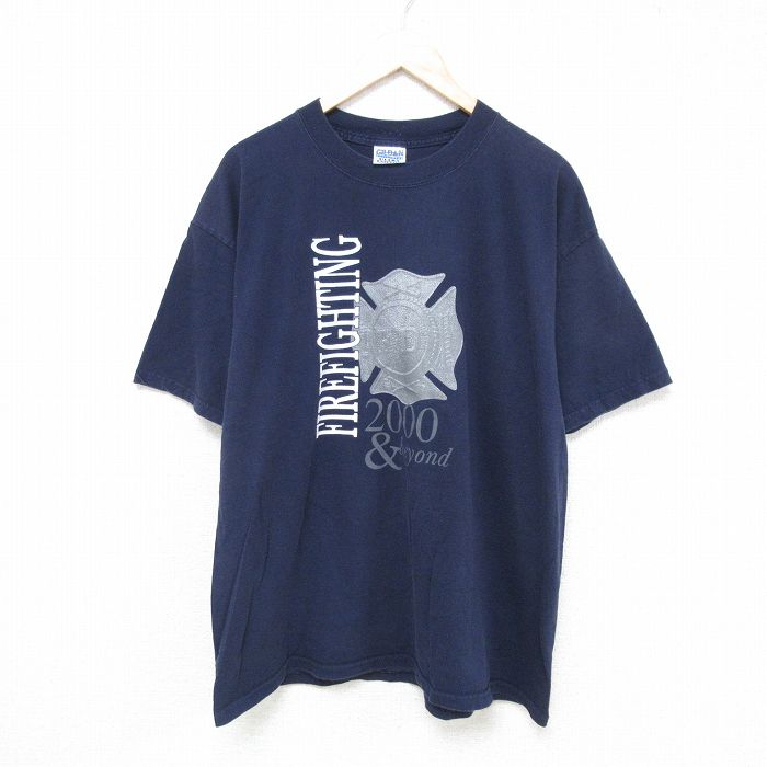 00s 半袖Tシャツ 消防署 ネイビー XL | 古着