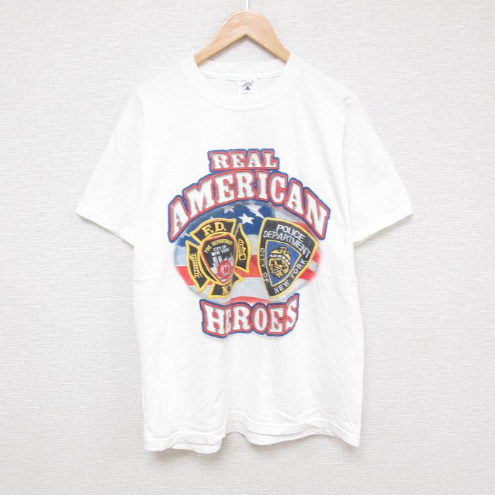 L★古着 半袖 ビンテージ Tシャツ メンズ 00年代 00s リアルアメリカン コットン クルーネック 白 ホワイト 25jul08 中古