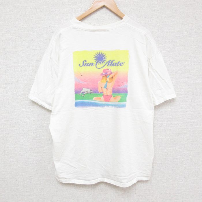 XL★古着 ジャージーズ 半袖 ビンテージ Tシャツ メンズ 90年代 90s イルカ ビキニ 大きいサイズ コットン クルーネック USA製 白 ホワイト 25jul08 中古