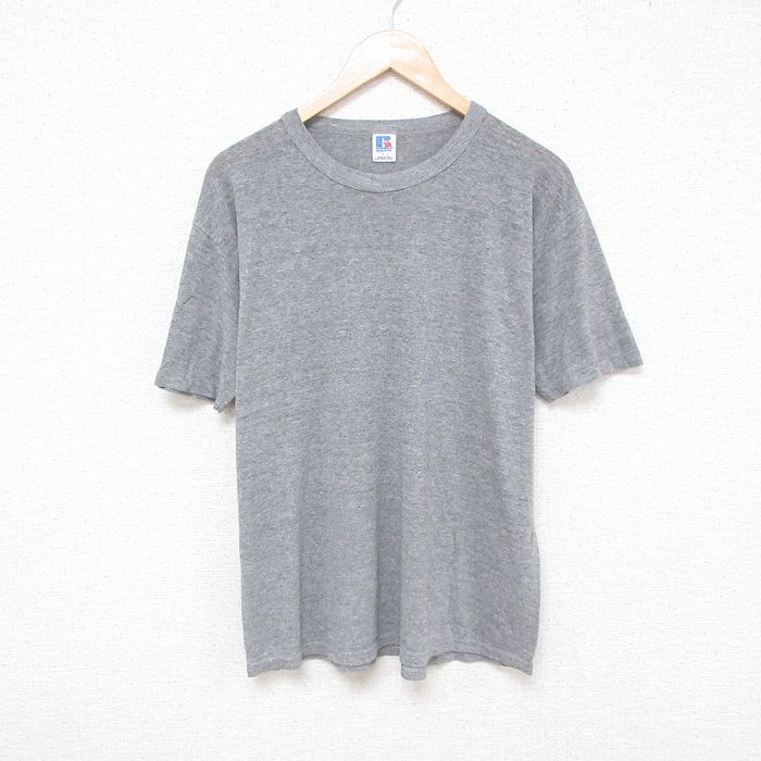 【50%OFF】L★古着 ラッセル 半袖 ビンテージ Tシャツ メンズ 80年代 80s 無地 クルーネック USA製 グレー 霜降り 【spe】 25jul08 中古