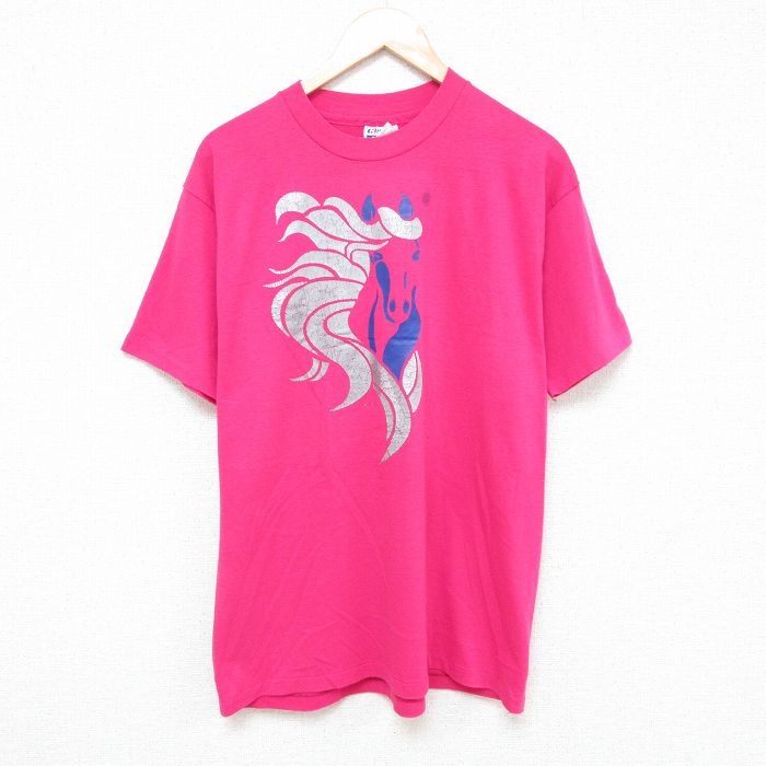 ヘインズ 80s 半袖Tシャツ 馬 ピンク L | 古着
