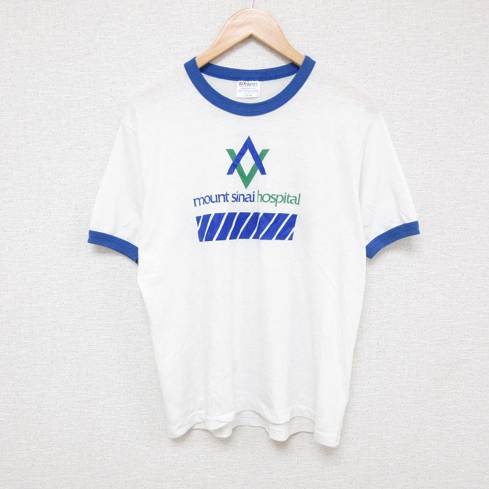 M★古着 ヘインズ Hanes 半袖 ビンテージ Tシャツ メンズ 80年代 80s ホスピタル クルーネック USA製 白 ホワイト リンガー 25jul08 中古