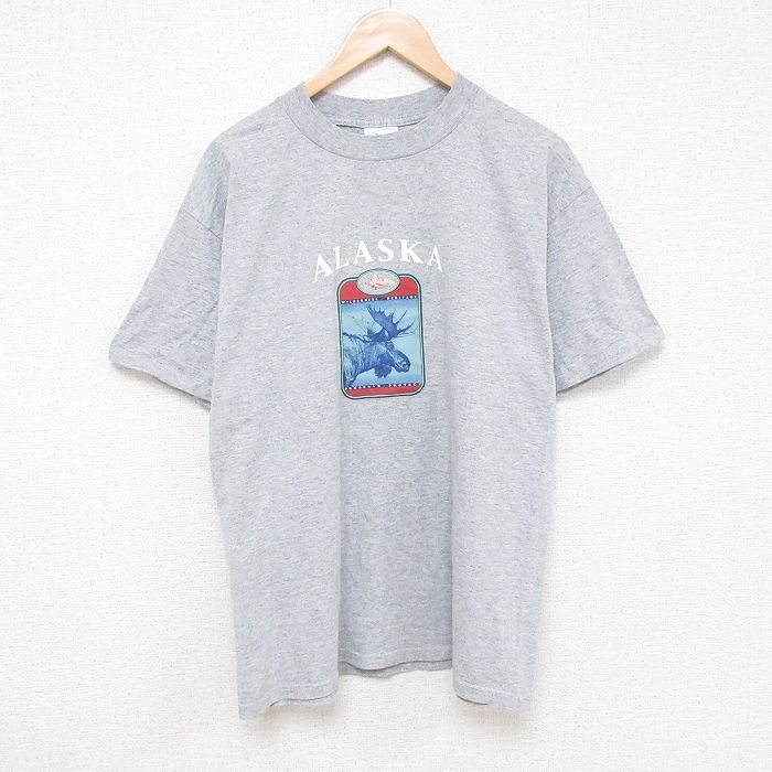 L★古着 半袖 ビンテージ Tシャツ メンズ 00年代 00sアラスカ クルーネック グレー 霜降り 25jul08 中古