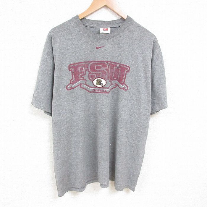 XL★古着 ナイキ NIKE 半袖 ビンテージ Tシャツ メンズ 00年代 00s FSU 大きいサイズ クルーネック USA製 グレー 霜降り 25jul08 中古