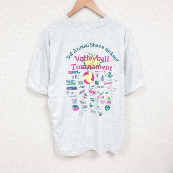 XL★古着 ヘインズ Hanes 半袖 ビンテージ Tシャツ メンズ 90年代 90s バレーボール 企業広告 大きいサイズ クルーネック USA製 グレー 霜降り 25jul08 中古