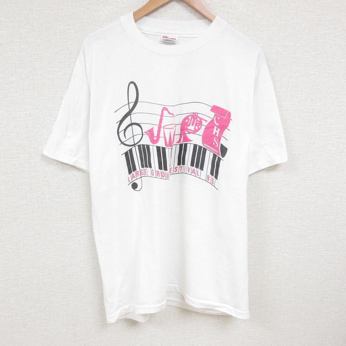 XL★古着 ヘインズ Hanes 半袖 ビンテージ Tシャツ メンズ 90年代 90s ピアノ サイズ クルーネック USA製 白 ホワイト 25jul08 中古
