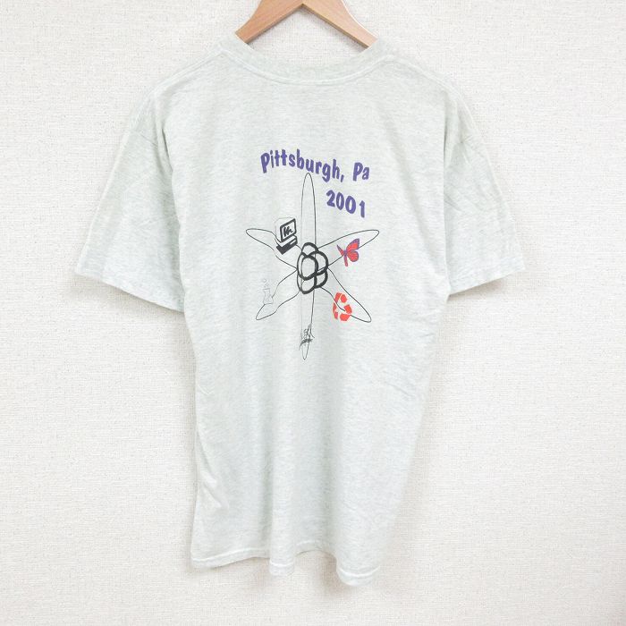 【50%OFF】XL★古着 フルーツオブザルーム 半袖 ビンテージ Tシャツ メンズ 00年代 00s ピッツバーグ クルーネック グレー 霜降り 25jul08 中古