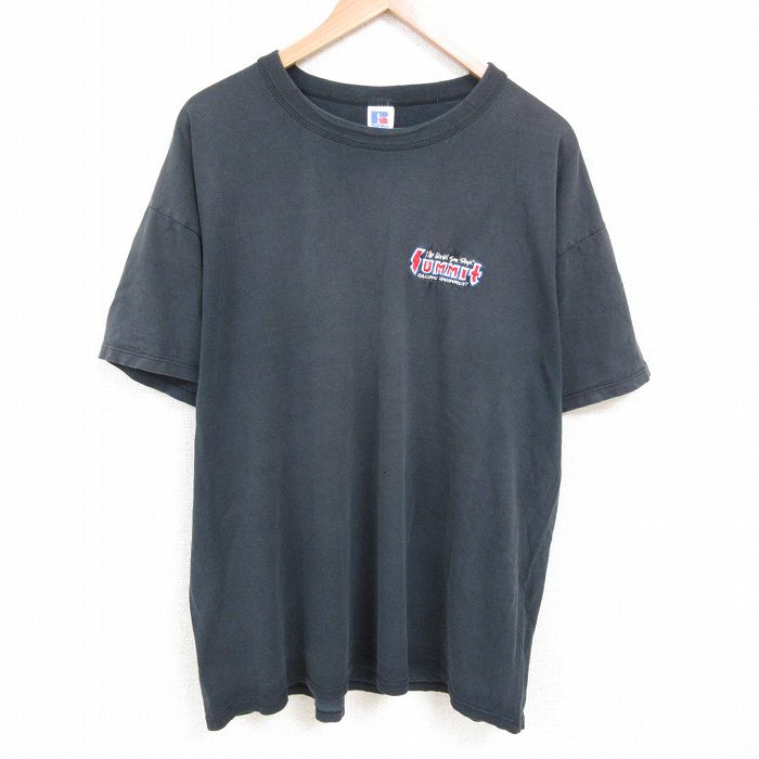 XL★古着 ラッセル 半袖 ビンテージ Tシャツ メンズ 80年代 80s SUMMIT 大きいサイズ コットン クルーネック USA製 黒 ブラック 25jul09 中古