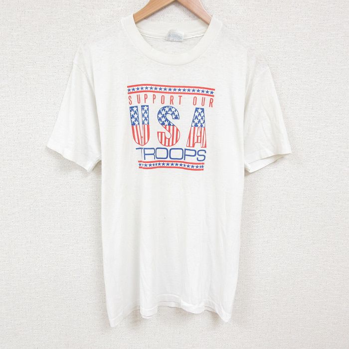XL★古着 ヘインズ Hanes 半袖 ビンテージ Tシャツ メンズ 80年代 80s USAロゴ クルーネック USA製 白 ホワイト 25jul09 中古