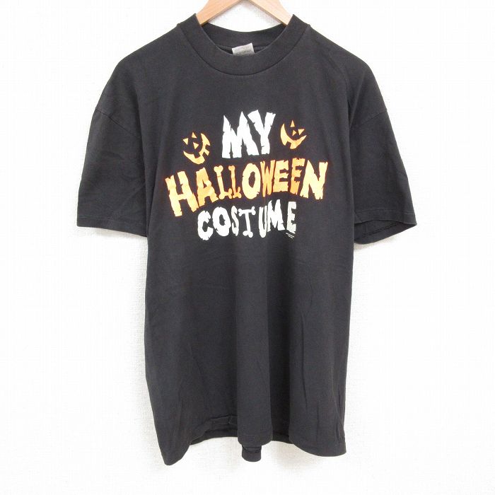 XL★古着 半袖 ビンテージ Tシャツ メンズ 90年代 90s ハロウィン 大きいサイズ コットン クルーネック USA製 黒 ブラック 25jul09 中古
