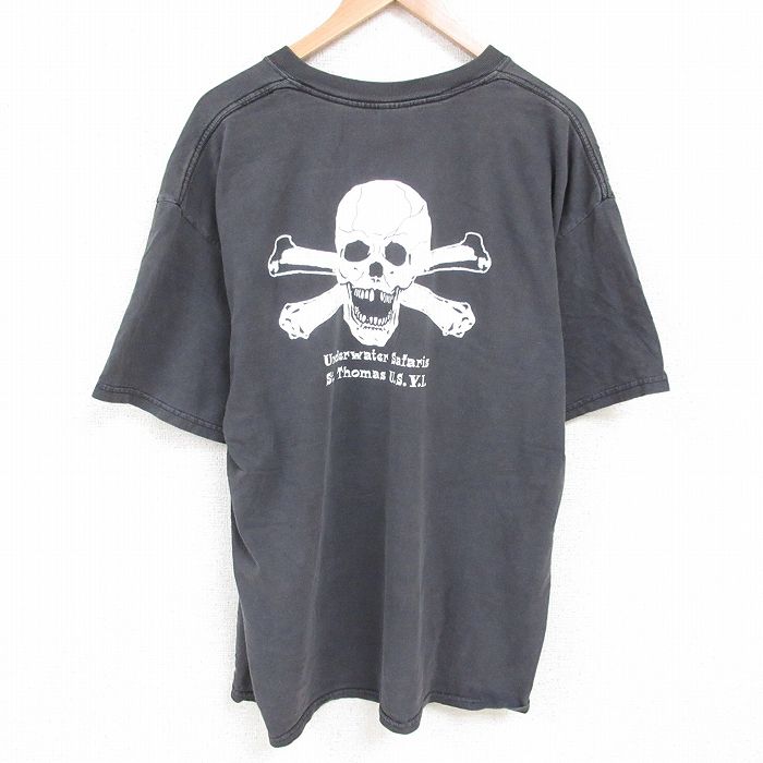 XL★古着 半袖 ビンテージ Tシャツ メンズ 00年代 00s スカル 大きいサイズ コットン クルーネック 黒 ブラック 【spe】 25jul09 中古