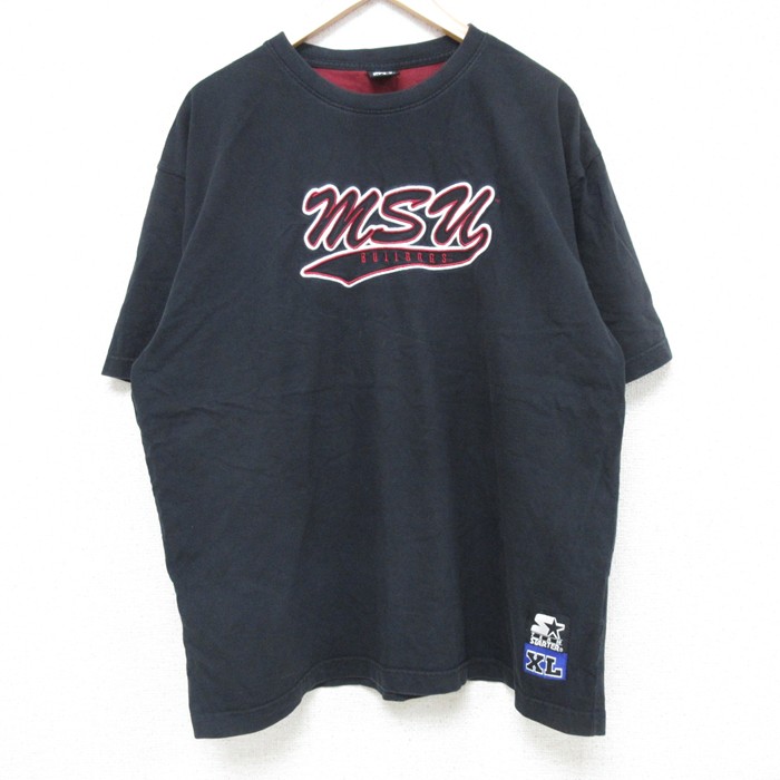XL★古着 スターター STARTER 半袖 ビンテージ Tシャツ メンズ 00年代 00s msu 刺繍 大きいサイズ コットン クルーネック 黒 ブラック 25jul10 中古