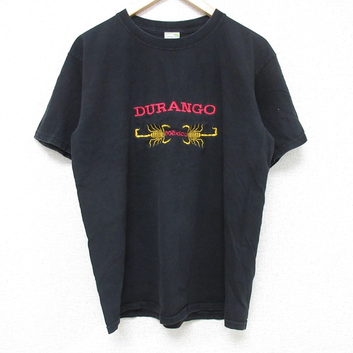 L★古着 半袖 ビンテージ Tシャツ メンズ 00年代 00s サソリ 刺繍 コットン クルーネック 黒 ブラック 25jul10 中古