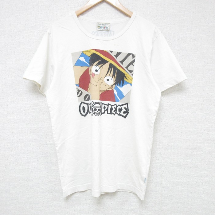 L★古着 半袖 Tシャツ メンズ アニメ ワンピース ルフィ クルーネック 白 ホワイト 25jul10 中古