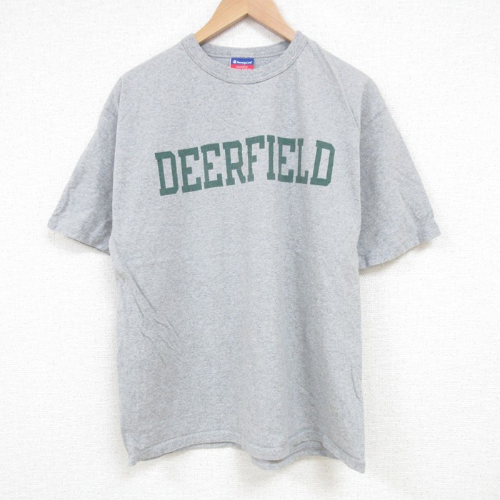 L★古着 チャンピオン champion 半袖 ビンテージ Tシャツ メンズ 00年代 00s DEER クルーネック グレー 霜降り 25jul10 中古