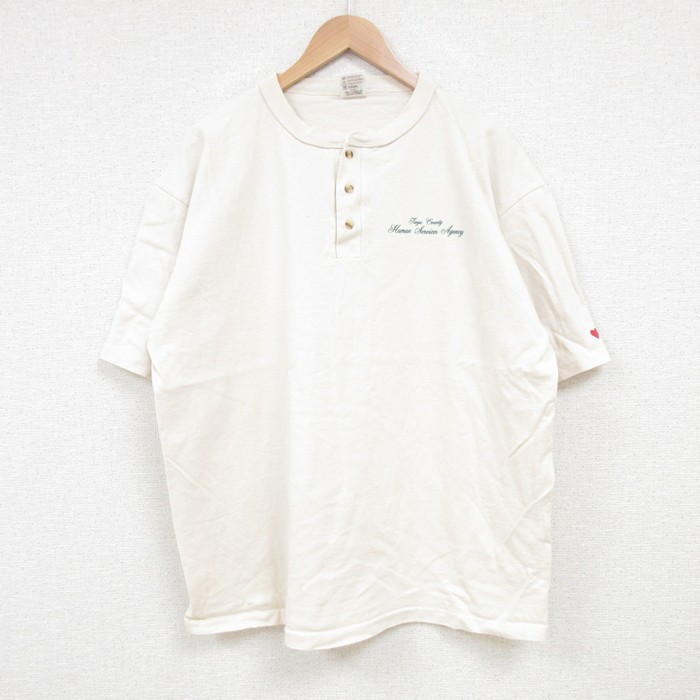XL★古着 半袖 ビンテージ Tシャツ メンズ 90年代 90s ヒューマン コットン ヘンリーネック USA製 生成り 25jul10 中古