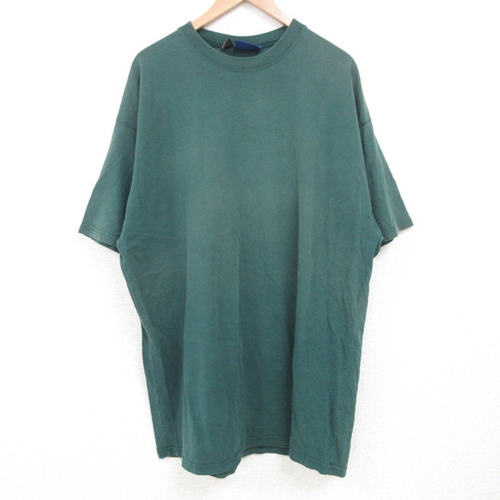 XL★古着 半袖 ビンテージ Tシャツ メンズ 90年代 90s 無地 大きいサイズ ロング丈 コットン クルーネック USA製 緑 グリーン 25jul10 中古