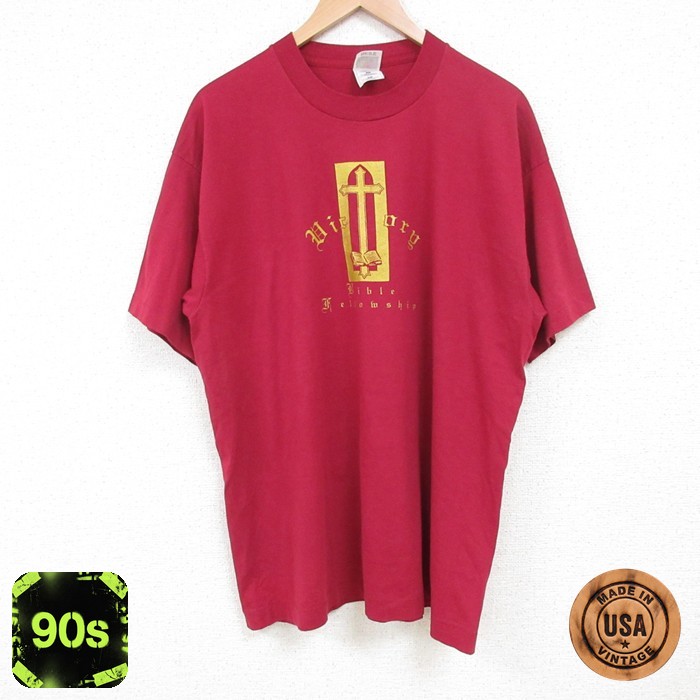 【50%OFF】フルーツオブザルーム 90s 半袖Tシャツ 十字架 レッド XL | 古着