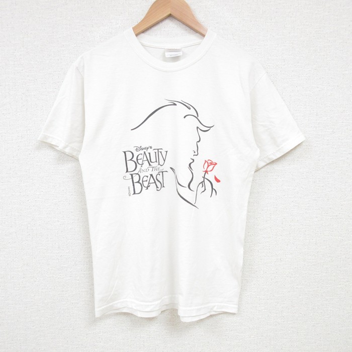 M★古着 ヘインズ Hanes 半袖 ビンテージ Tシャツ メンズ 00年代 00s ディズニー DISNEY 美女と野獣 クルーネック 白 ホワイト 25jul10 中古