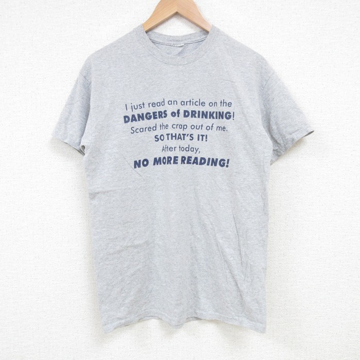 M★古着 半袖 ビンテージ Tシャツ メンズ 00年代 00s メッセージ クルーネック グレー 霜降り 25jul10 中古