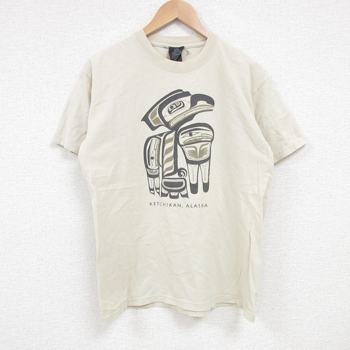 M★古着 半袖 ビンテージ Tシャツ メンズ 00年代 00s アラスカ クルーネック カナダ製 ベージュ カーキ 25jul10 中古