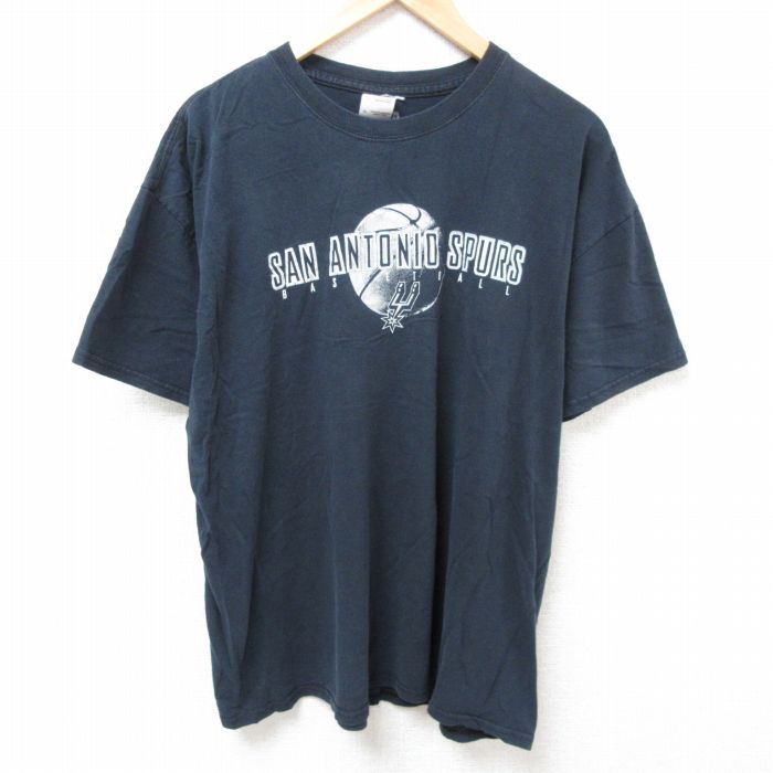 XL★古着 半袖 ビンテージ Tシャツ メンズ 00年代 00s NBA サンアントニオスパーズ 大きいサイズ コットン クルーネック 黒 ブラック バスケットボール 25jul10 中古