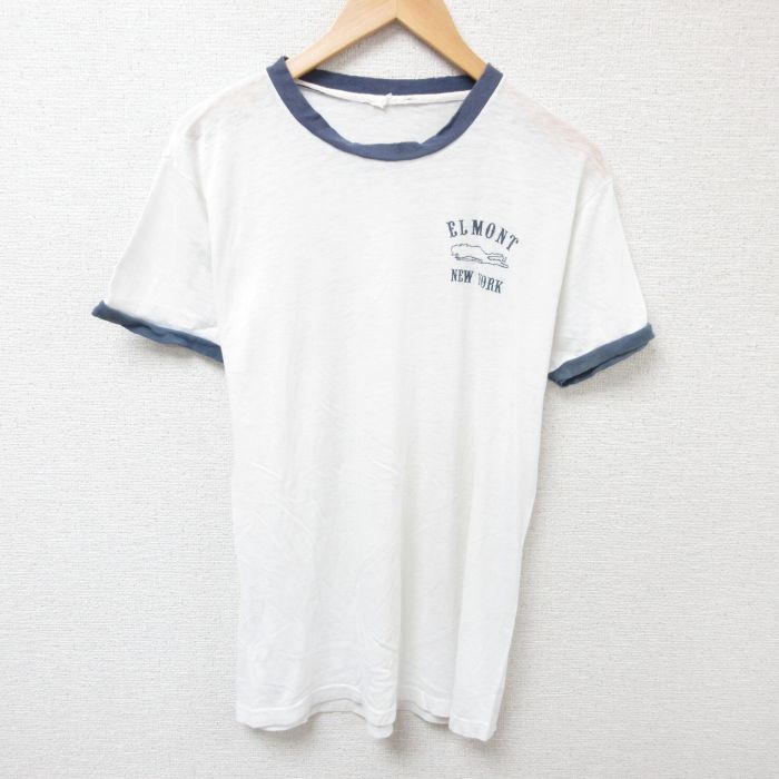 M★古着 半袖 ビンテージ Tシャツ メンズ 80年代 80s ニューヨーク クルーネック 白 ホワイト リンガー 25jul10 中古
