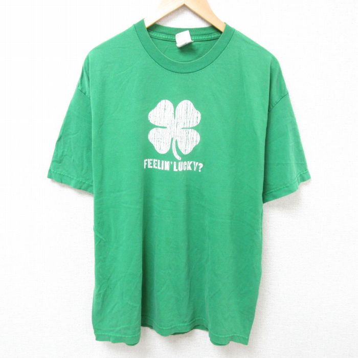 【50%OFF】XL★古着 半袖 ビンテージ Tシャツ メンズ 00年代 00s クローバー コットン クルーネック 緑 グリーン 25jul10 中古