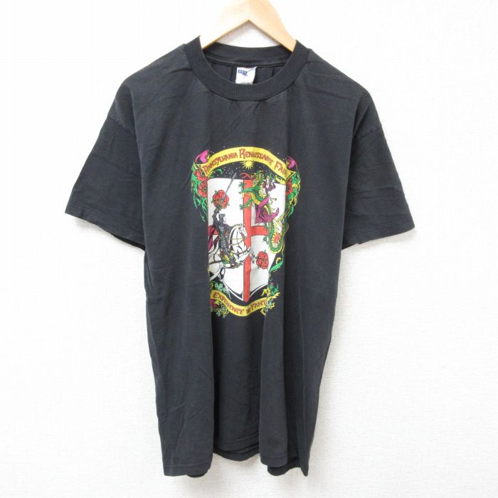 XL★古着 ジャージーズ 半袖 ビンテージ Tシャツ メンズ 00年代 00s 騎士 女王 コットン クルーネック 黒 ブラック 25jul10 中古