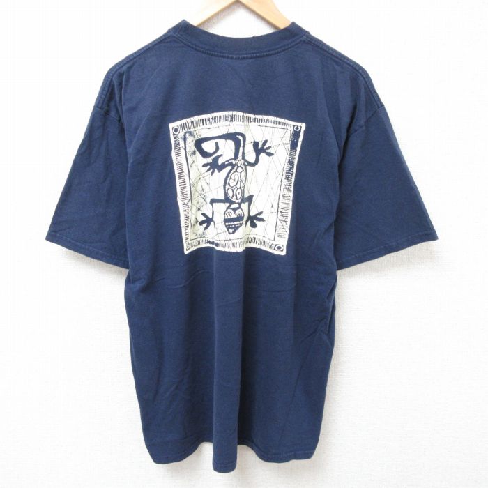 XL★古着 半袖 ビンテージ Tシャツ メンズ 00年代 00s トカゲ コットン クルーネック 紺 ネイビー 25jul10 中古