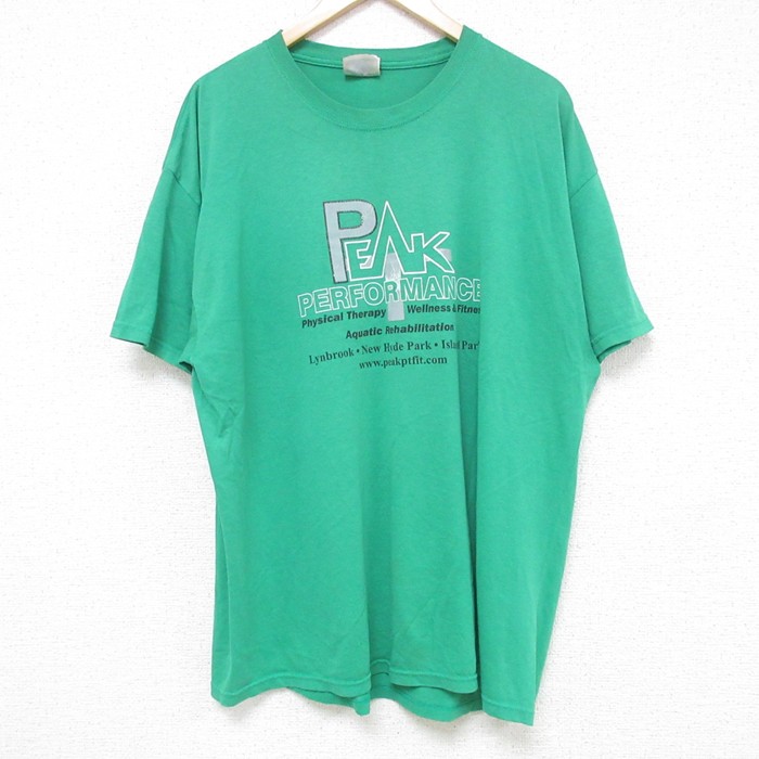 【50%OFF】XL★古着 ヘインズ Hanes 半袖 ビンテージ Tシャツ メンズ 00年代 00s PEAK クルーネック 緑 グリーン 25jul10 中古