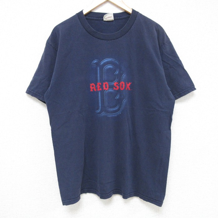 L★古着 リー Lee 半袖 ビンテージ Tシャツ メンズ 00年代 00s MLB ボストンレッドソックス コットン クルーネック 紺 ネイビー メジャーリーグ ベースボール 野球 25jul10 中古