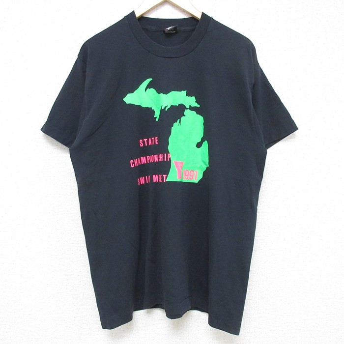 L★古着 スクリーンスターズ 半袖 ビンテージ Tシャツ メンズ 90年代 90s SWIM クルーネック USA製 黒 ブラック 25jul10 中古