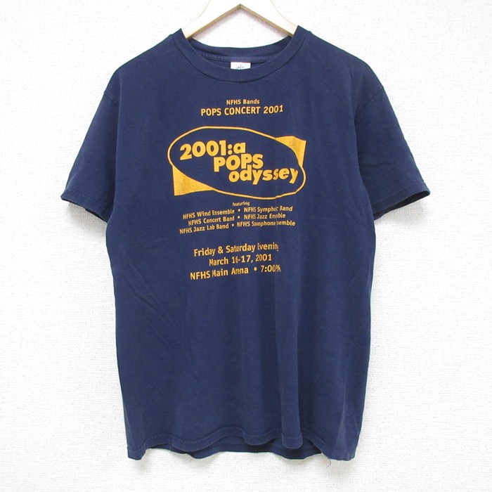 M★古着 半袖 ビンテージ Tシャツ メンズ 00年代 00s POPS クルーネック 紺 ネイビー 25jul10 中古
