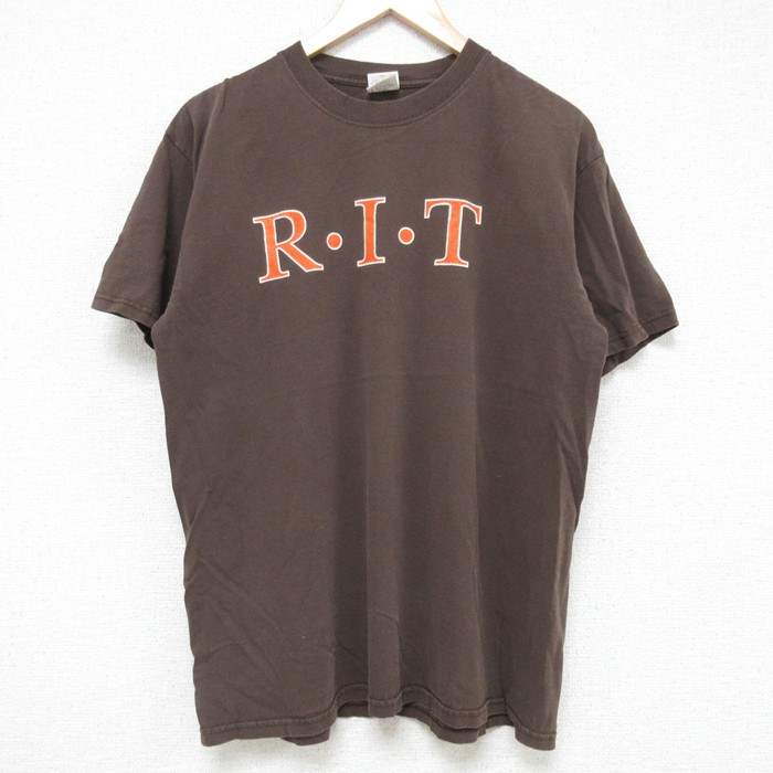 【50%OFF】L★古着 半袖 ビンテージ Tシャツ メンズ 00年代 00s RIT コットン クルーネック 茶 ブラウン 25jul10 中古