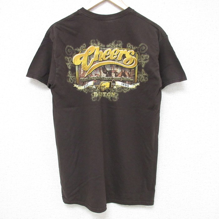 M★古着 半袖 ビンテージ Tシャツ メンズ 00年代 00s チアーズ コットン クルーネック こげ茶 ブラウン 25jul10 中古