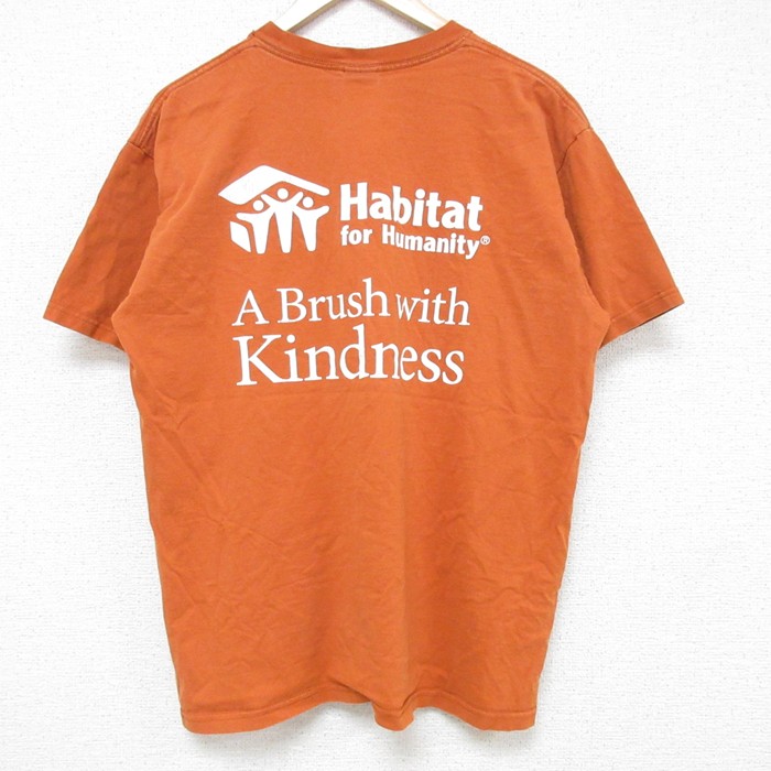 【20%OFF】L★古着 半袖 ビンテージ Tシャツ メンズ 00年代 00s Habitat コットン クルーネック 濃オレンジ 25jul10 中古