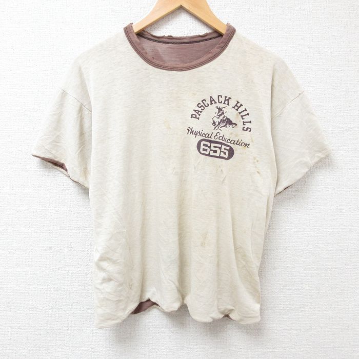 L★古着 チャンピオン champion 半袖 ビンテージ Tシャツ メンズ 60年代 60s ロディオ リバーシブル クルーネック ベージュ他 カーキ 【spe】 25jul11 中古