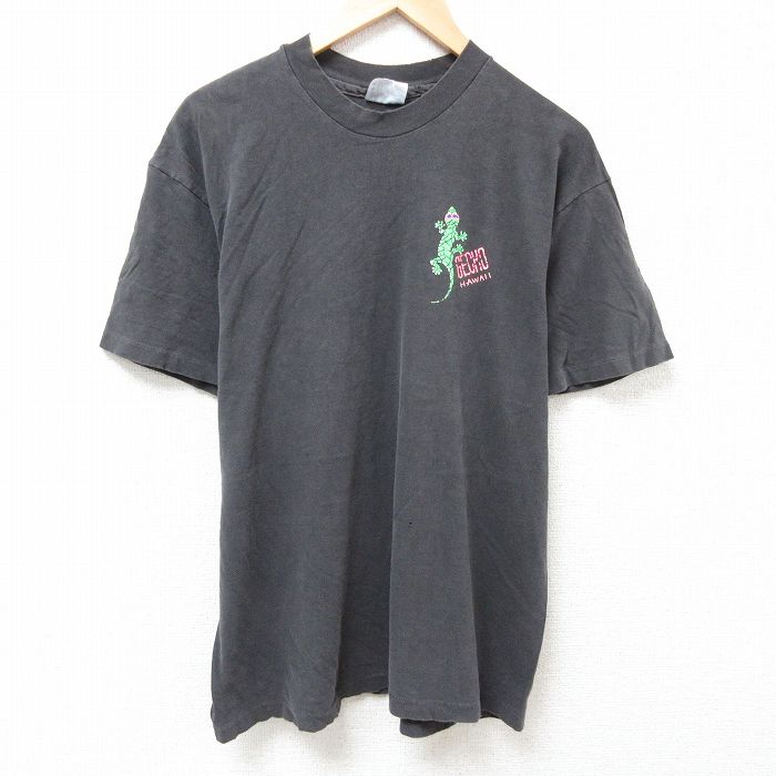 XL★古着 ヘインズ Hanes 半袖 ビンテージ Tシャツ メンズ 90年代 90s トカゲ コットン クルーネック USA製 黒 ブラック 25jul11 中古