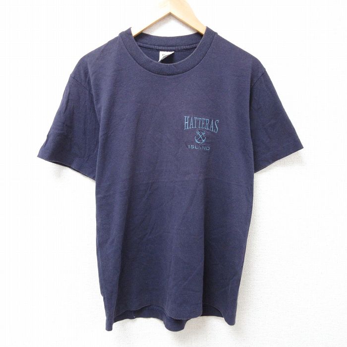 M★古着 半袖 ビンテージ Tシャツ メンズ 90年代 90s アイランド コットン クルーネック USA製 紺 ネイビー 25jul11 中古